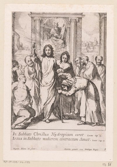 安息日に足の不自由な男と曲がった女が癒される Miracula Domini Nostri Jesu Christi (シリーズタイトル) キリストの奇跡（シリーズタイトル） 作： Claude Vignon