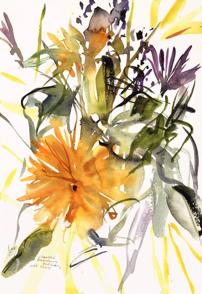 マリーゴールドと他の花、2004（水彩） 作： Claudia Hutchins Puechavy