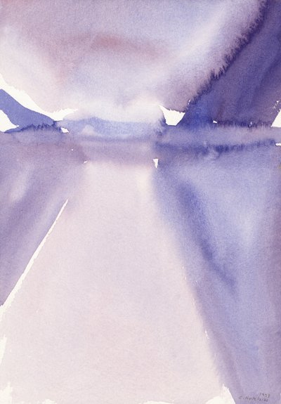 山の湖、1993（水彩） 作： Claudia Hutchins Puechavy