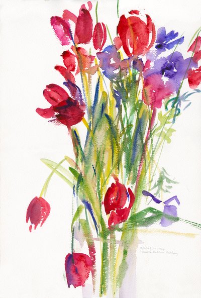 チューリップ、1999、（紙に水彩） 作： Claudia Hutchins Puechavy