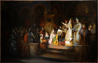 774年、ミラノで教皇アドリアヌス1世によりイタリア王として戴冠されるカール大帝 作： クラウディウス・ジャカンド