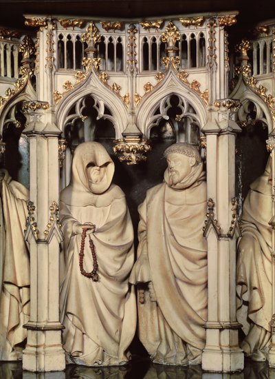 フィリップ・ザ・ボールド（1342-1404）の墓 2人の弔問客の詳細、シャンモールのシャルトルーズ教会より 作： Claus and Marville Jean de (d.1389) Sluter