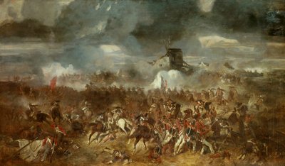 ナポレオン戦争：「1815年6月18日のワーテルローの戦いの眺め」 絵画：Clement Auguste Andrieux（1829-1880） 1852年 日。1,1x1,93 m. 作： Clément Auguste Andrieux