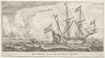 アムステルダムのさまざまな船と景色 (Verscheÿde Ships and Gesichten van Amstelredam)、パート II: グリーンランドの捕鯨船クロクマ 作： Clement de Jonghe