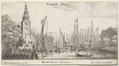 アムステルダムのさまざまな船と景色 (Verscheÿde Ships and Gesichten van Amstelredam)、パート II: アムステルダム近くの運河とモンケルの塔 作： Clement de Jonghe