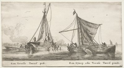 アムステルダムのさまざまな船と景色 (Verscheÿde Ships and Gesichten van Amstelredam)、パート II: A Frisian Peat Barge。 ディーノップ、Veensche Peat Pond の近く 作： Clement de Jonghe