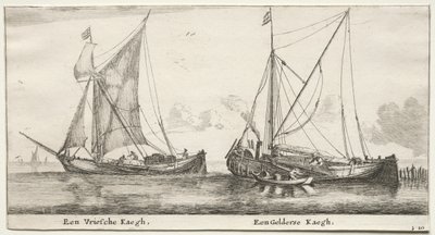 さまざまな船とアムステルダムの景色 (Verscheÿde Ships and Gesichten van Amstelredam)、パート II: A Frisian Bilander. ヘルダーランド・バイランダー 作： Clement de Jonghe