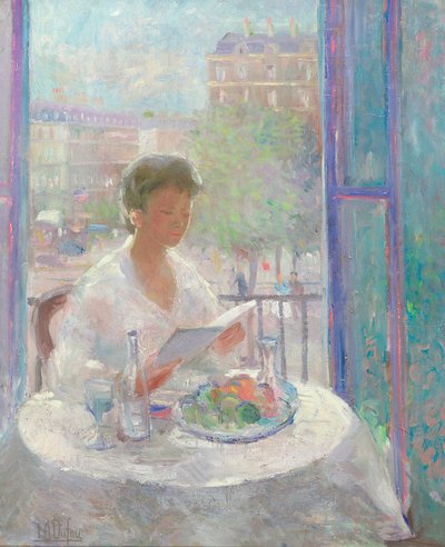 開いているウィンドウで読書する女性 作： Clementine Helene Dufau