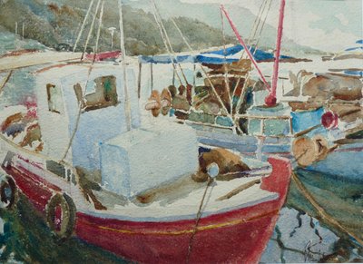 漁船、トルコ、2022年（水彩画） 作： Clive Wilson