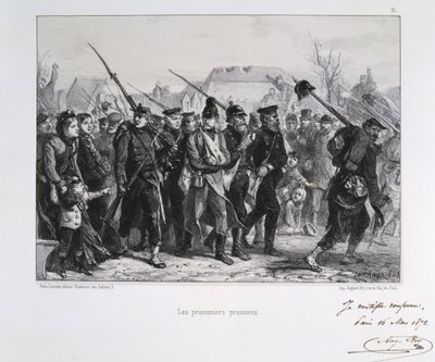 普仏戦争1870-1871。プロイセンの捕虜。Clement August AndrieuxがGardes Nationalesに描いたリトグラフのシリーズより。 作： Clément Auguste Andrieux