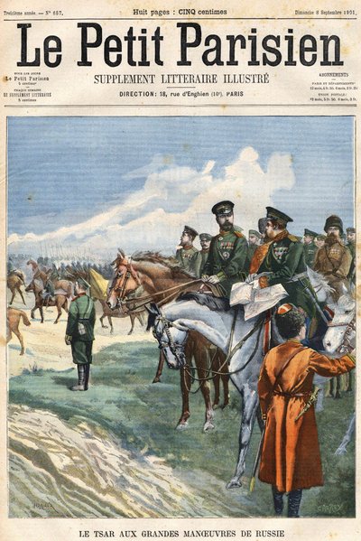 ロシアの大作戦にツァーリ（ニコライ2世）が登場。1901年09月08日の表紙「Le Peute Parisien」。 作： Clément Auguste Andrieux