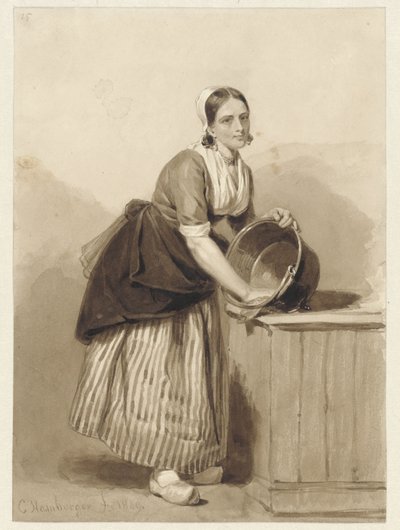 銅の容器を掃除する若い女性 作： Coenraad Hamburger