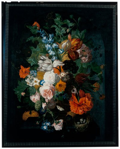 石の台座の上の花の静物 作： Coenraet Roepel
