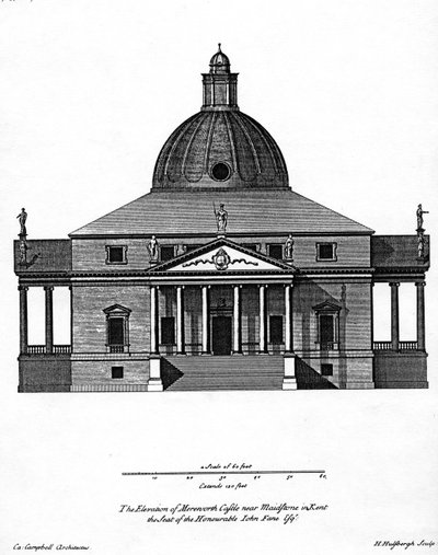 H.ハルスバーグによって彫刻されたメールワース城の標高、1722〜24年頃 作： Colen Campbell