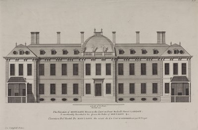 モンタギュー・ハウスからホルボーンのグレート・ラッセル・ストリートの中庭までの高さ、1725年頃（エングレーヴィング 作： Colen Campbell