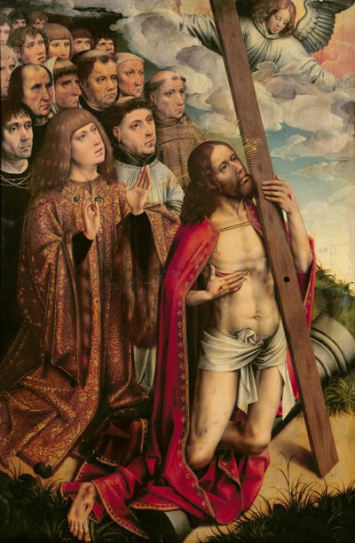 フィリップザハンサム（1478-1506）と彼の側近、祭壇画の左側のパネル（223221も参照）とメディエーターキリスト 作： Colijn de Coter