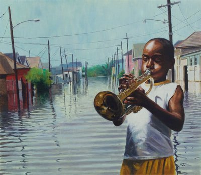 ホーンを持つ少年、2010年（船上に油彩） 作： Colin Bootman