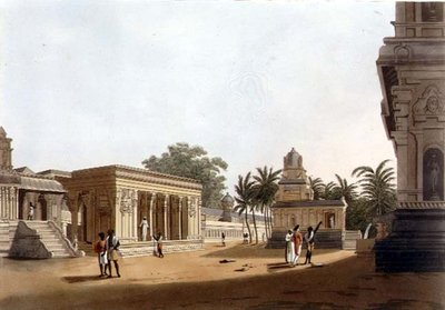 H. Merke（fl.1800-20）が彫ったEdward Orme（1774-c.1820）が出版した「Twenty Four Views in Hindostan」の第10版「A View within a Walls of a Pagoda, Madras」1804（アクアチント） 作： Colonel Francis Swain (after) Ward