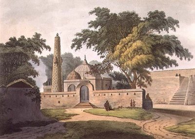 エドワード・オルム（1774-1820）が出版した「Twenty Four Views in Hindostan（ヒンドスタンの24の風景）」からのプレート6、アノプサーのピア・ザダの埋葬地 1803（アクアチント 作： Colonel Francis Swain (after) Ward