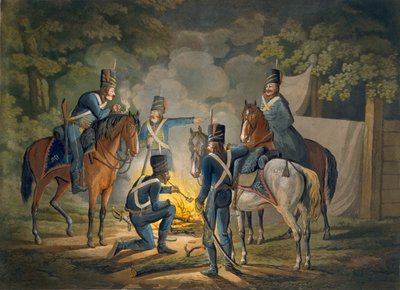 夜のピケットに乗るプロイセンハサー、c.1799-1802 作： Conrad Gessner
