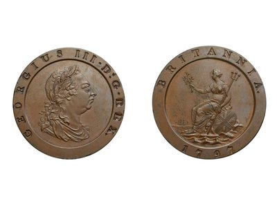 側転二ペンス、1797（ブロンズ） 作： Conrad Heinrich Küchler