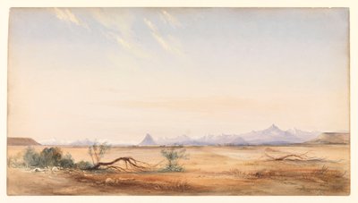 神秘の平原から見たアンデス山脈、サンタ・クルス近郊、1878年頃（水彩画） 作： Conrad Martens