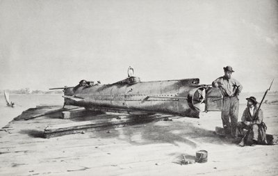 南軍の潜水艦「ハンレー」（リトグラフ版 作： Conrad Wise Chapman