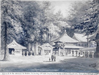 日光神社の参道。(水彩画） 作： Constance Frederica Gordon Cumming