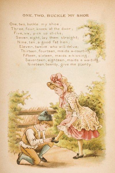 One、Two、Buckle my Shoe、from &39;Old Mother Goose&39;s Rhymes and Tales&39;published by Frederick Warne und Co.、c.1890s（chromolitho） 作： Constance Haslewood