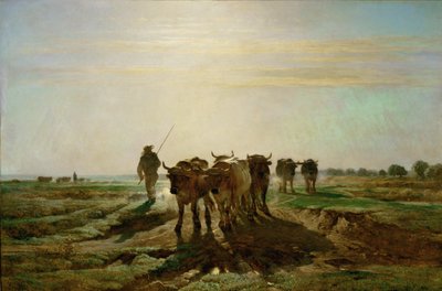Boeufs se rendant au travail - 歩いて仕事に向かう牛、朝。1855 ... 作： Constant-Emile Troyon