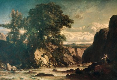 トビアスと天使のいる風景、コンスタント・トロヨン画（1810-65） 作： Constant Emile Troyon