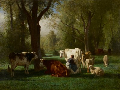 牛と羊のいる風景 作： Constant Emile Troyon