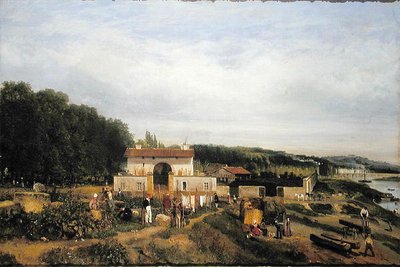 セーヴルの村への入り口、1834 作： Constant Emile Troyon