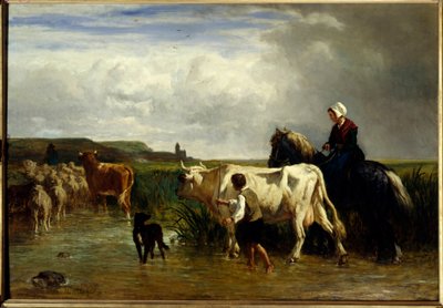 Le passage du gue コンスタン・トロヨン（1810-1865）の絵画 19世紀 日1,15x1,65 m パリ、ルーヴル美術館。 作： Constant Emile Troyon