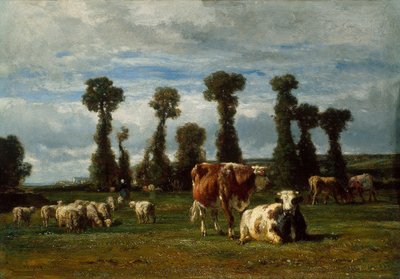 ノルマンディーの牧草地、1852年 作： Constant Emile Troyon