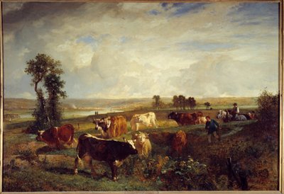 スレスヌの高台（Hauts de Seine）からの眺め。コンスタン・トロイヨン（1810-1865）の作品 作： Constant Emile Troyon