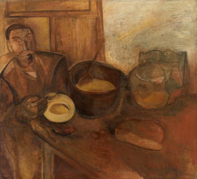 ミルクスープを食べる男（キャンバスに油彩） 作： Constant Permeke