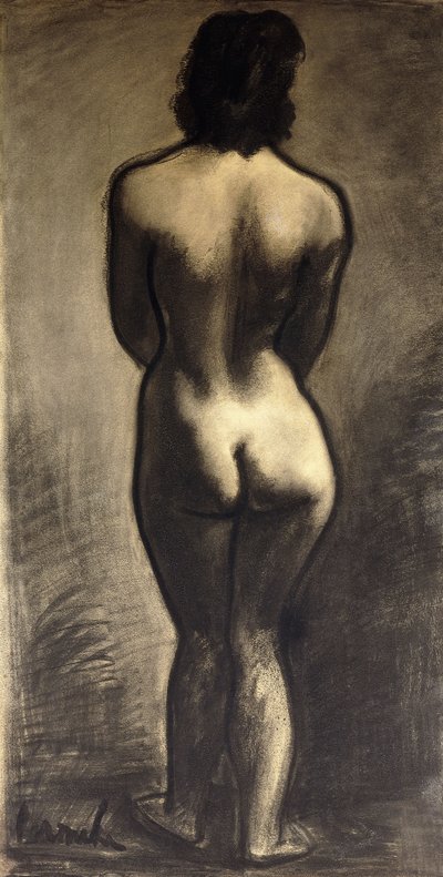 立っているヌード; Nu Debout - Stand Naakt, c. 1930年（紙に黒チョークと黒ウォッシュ） 作： Constant Permeke