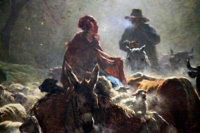「秋の朝の市場への出発」、1859 作： Constant Troyon