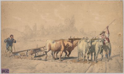 プラウを引っ張る4つの牛、1853年。 作： Constant Troyon