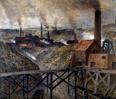 ブラックカントリーの工場や煙突のある産業風景の中で。コンスタンティン・ムニエ（1831-1905）の作品 作： Constantin Emile Meunier