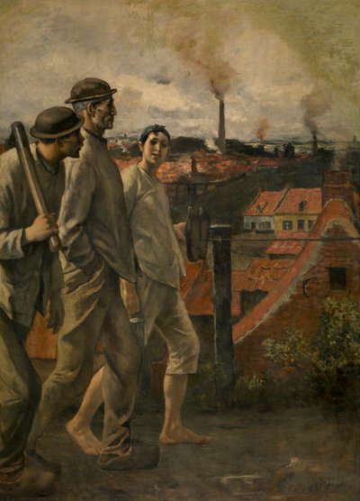 鉱山からの帰還 (キャンバスに油彩) 作： Constantin Emile Meunier