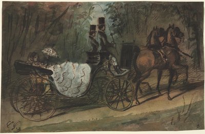 ブローニュの森の馬車、1800年代。 作： Constantin Guys