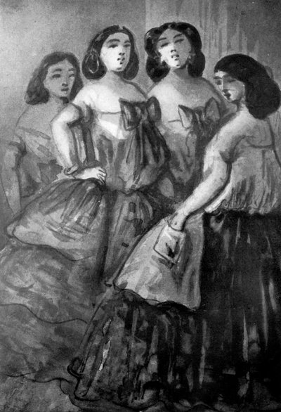 4人の少女、19世紀、1930年。 作： Constantin Guys