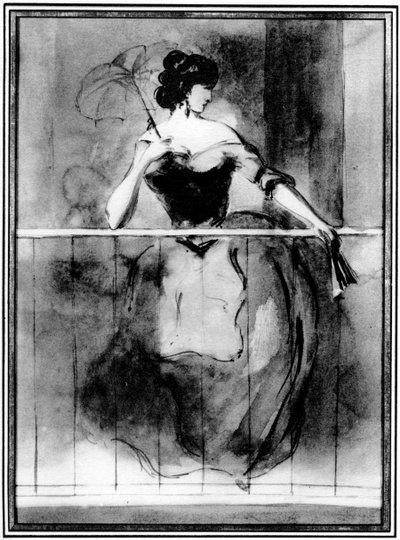 バルコニーの女性、19世紀、1930年。 作： Constantin Guys