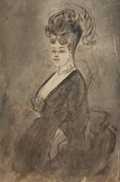 女性の 4 分の 3 の長さの肖像画 作： Constantin Guys