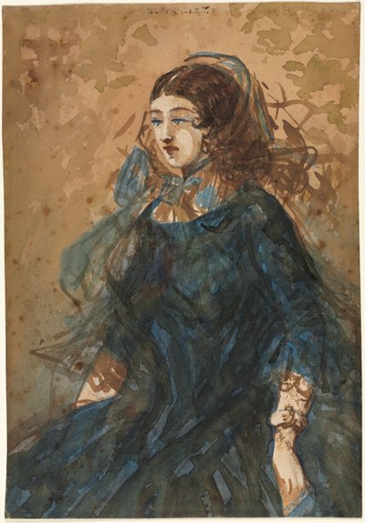 青いドレスを着た女性の直腸、15.5〜1860年の戦争の野営地。 作： Constantin Guys