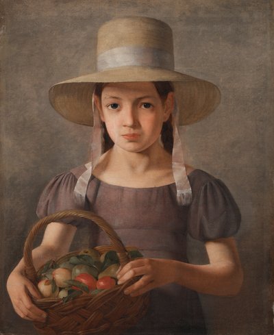 かごの中の果物を持つ少女、c.1827 作： Constantin Hansen