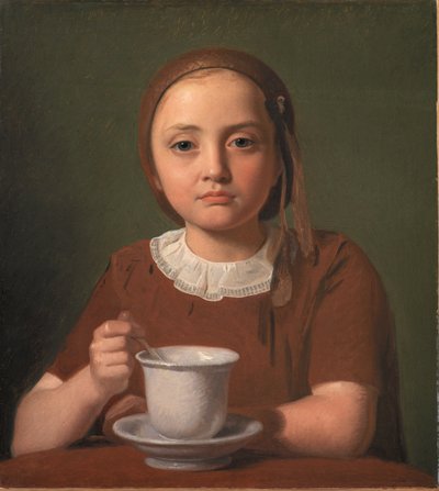 彼女の前にカップを持つ少女、エリーゼ・コブケの肖像 作： Constantin Hansen