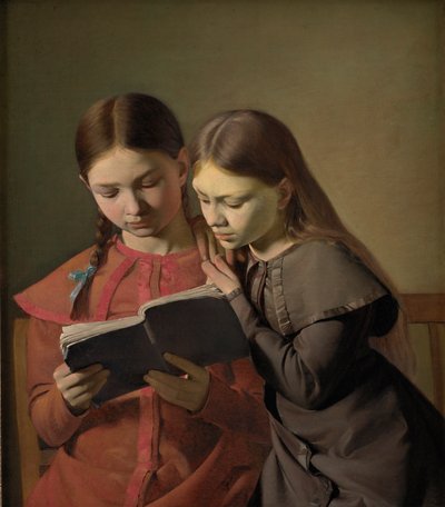 アーティストの姉妹シグネとアンリエットが本を読んで1826 作： Constantin Hansen